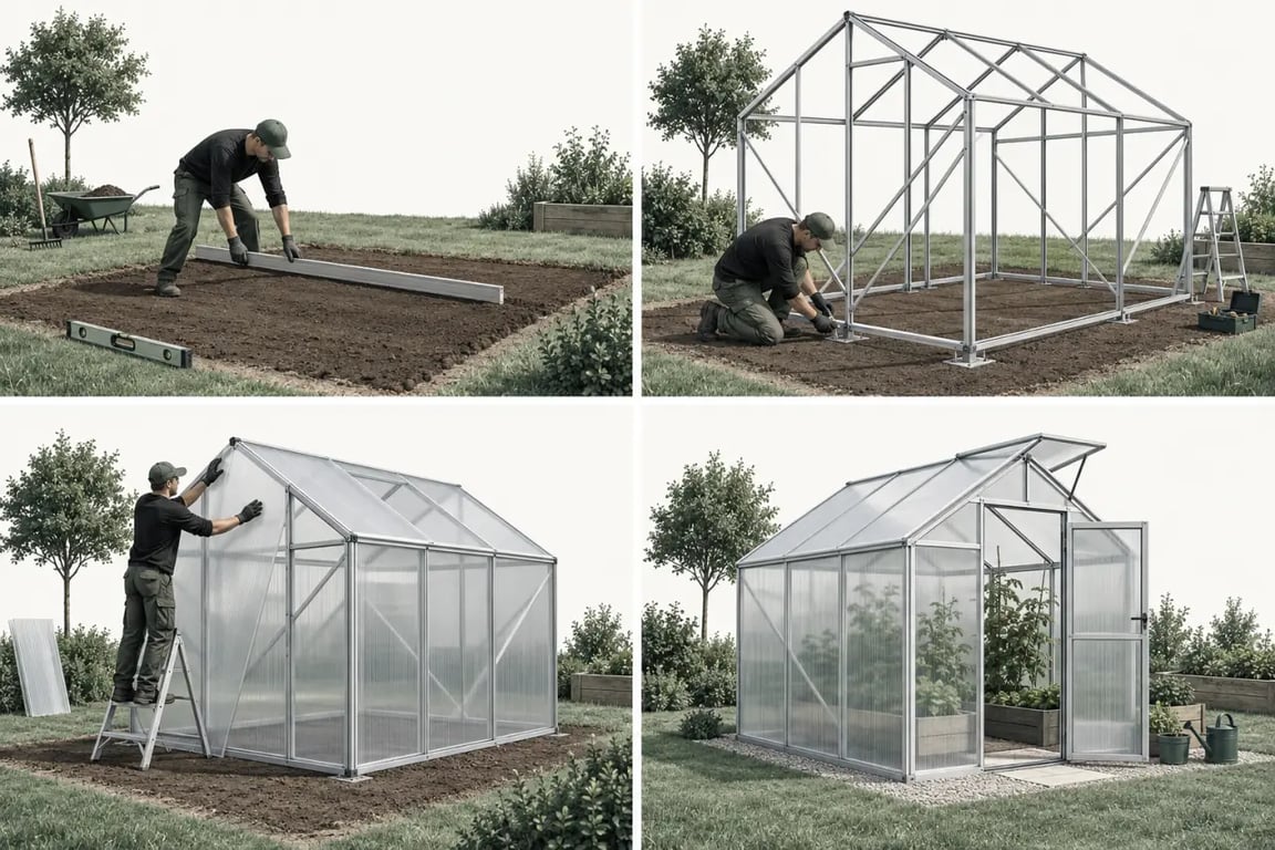 Construction d'une serre de jardin en quatre étapes, de la préparation du terrain à la ventilation
