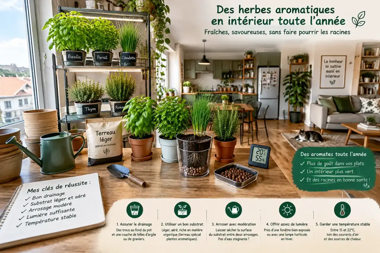 Cultiver des herbes aromatiques en intérieur toute l’année, sans faire pourrir les racines