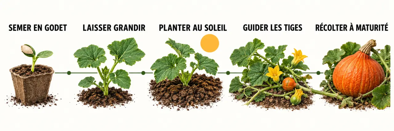 Étapes pour planter un potimarron, du semis à la récolte au potager