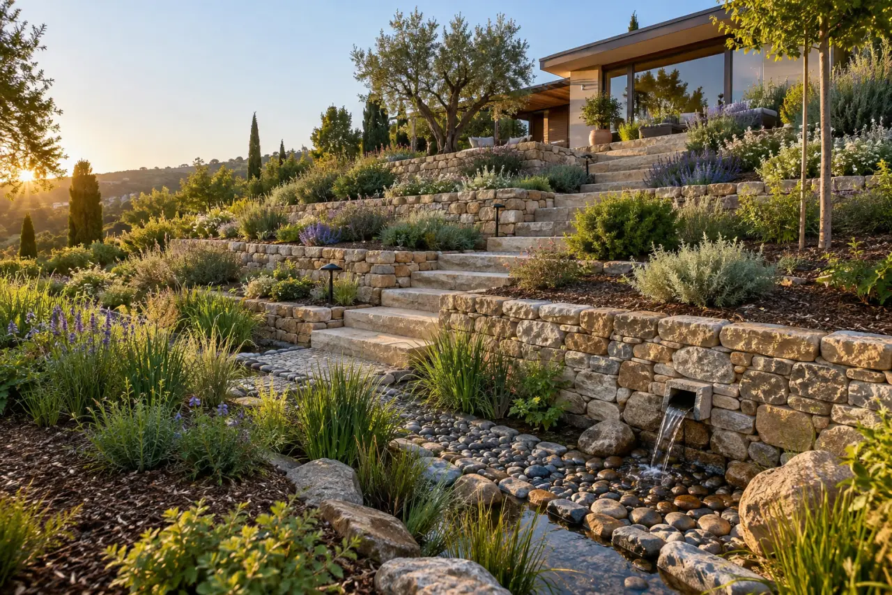 Jardin en palier : créez des terrasses stables et maîtrisez le ruissellement