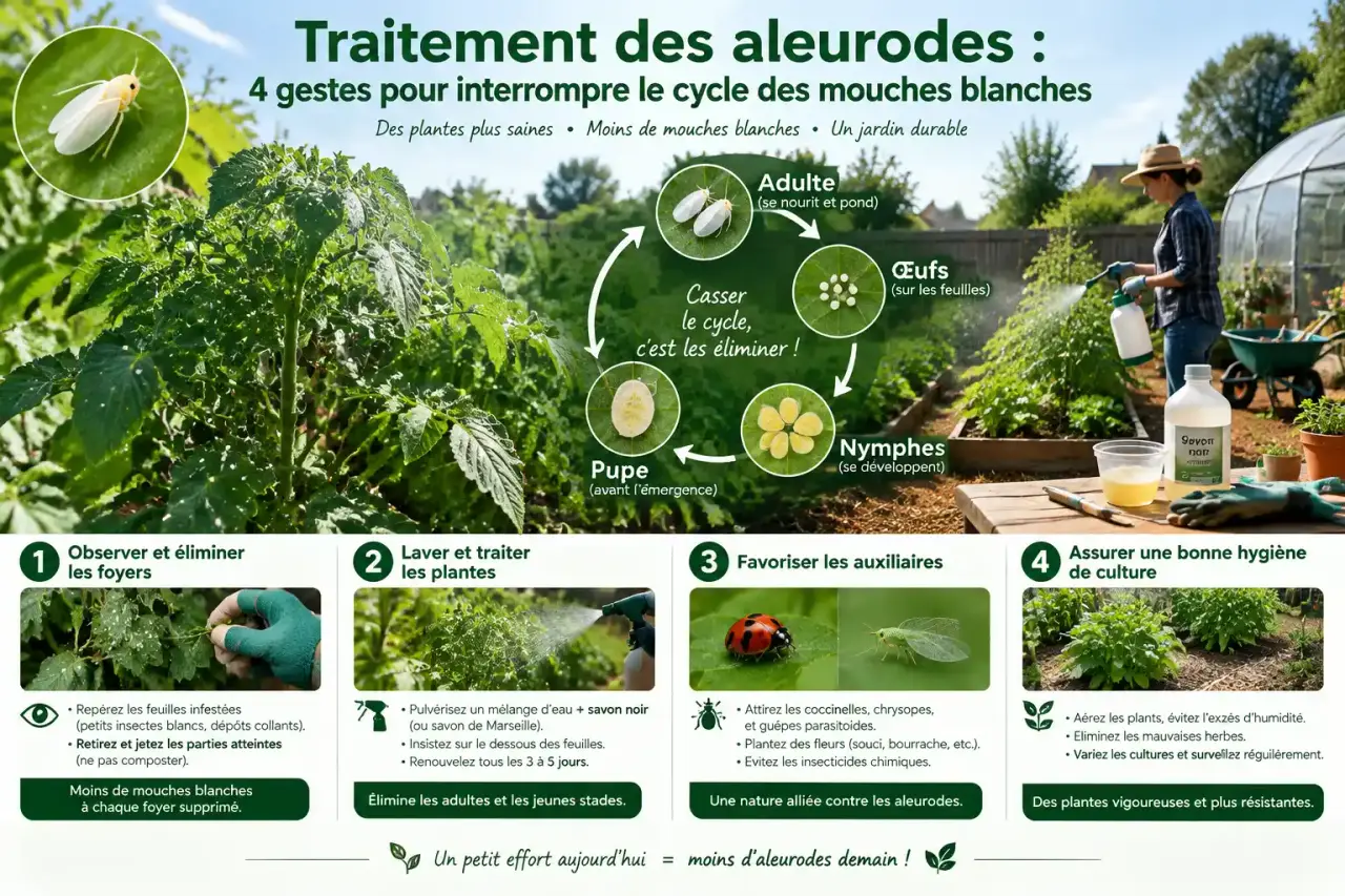 Traitement des aleurodes : 4 gestes pour interrompre le cycle des mouches blanches