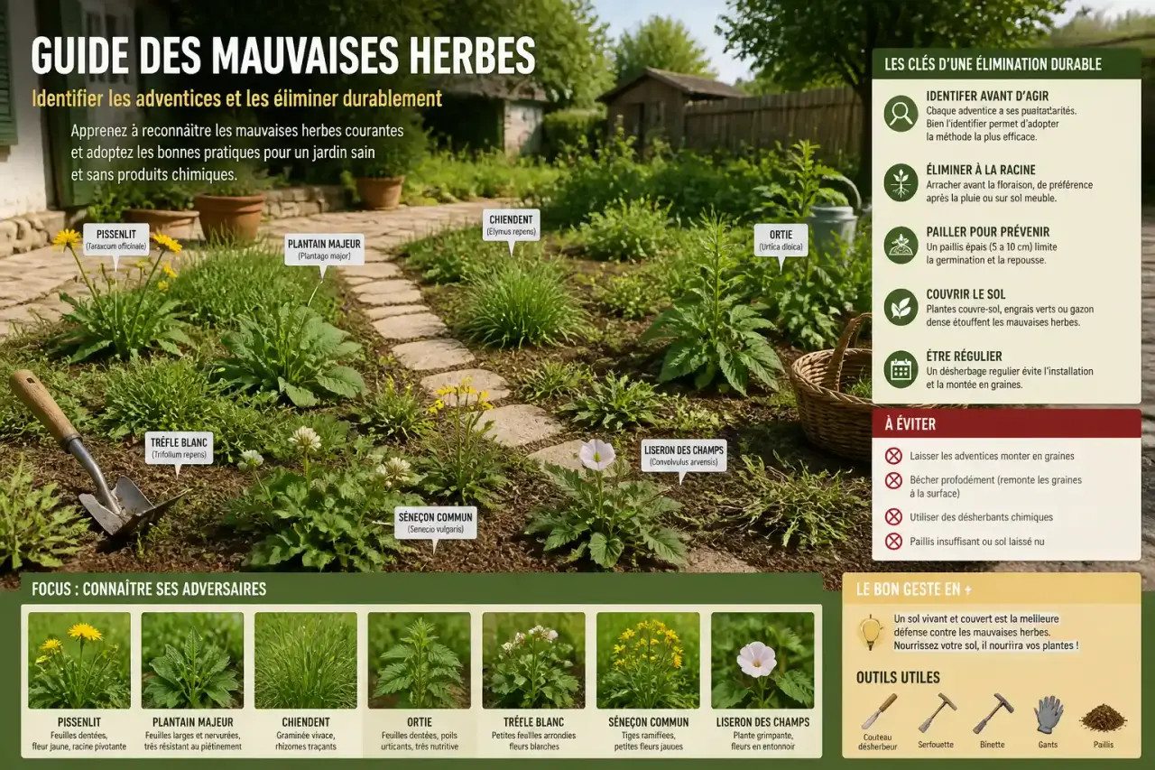 Guide des mauvaises herbes : identifier les adventices et les éliminer durablement
