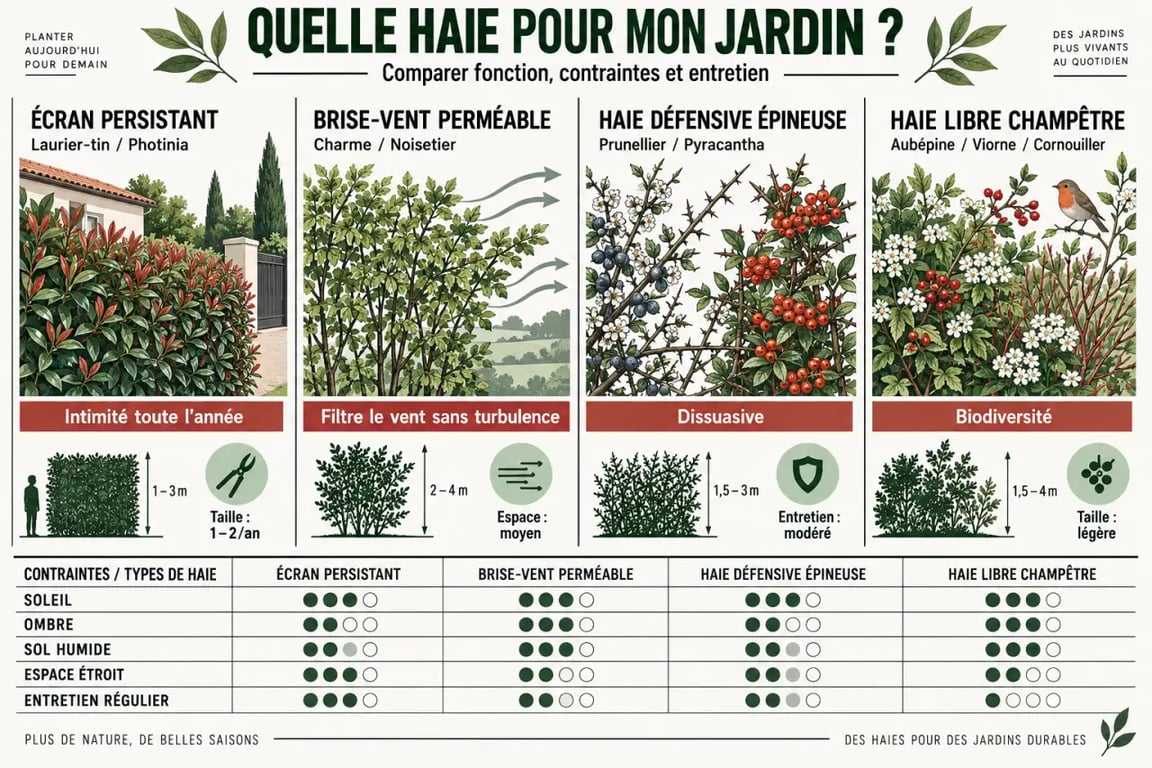 Quelle haie choisir selon l’usage, l’exposition, l’espace et le niveau d’entretien