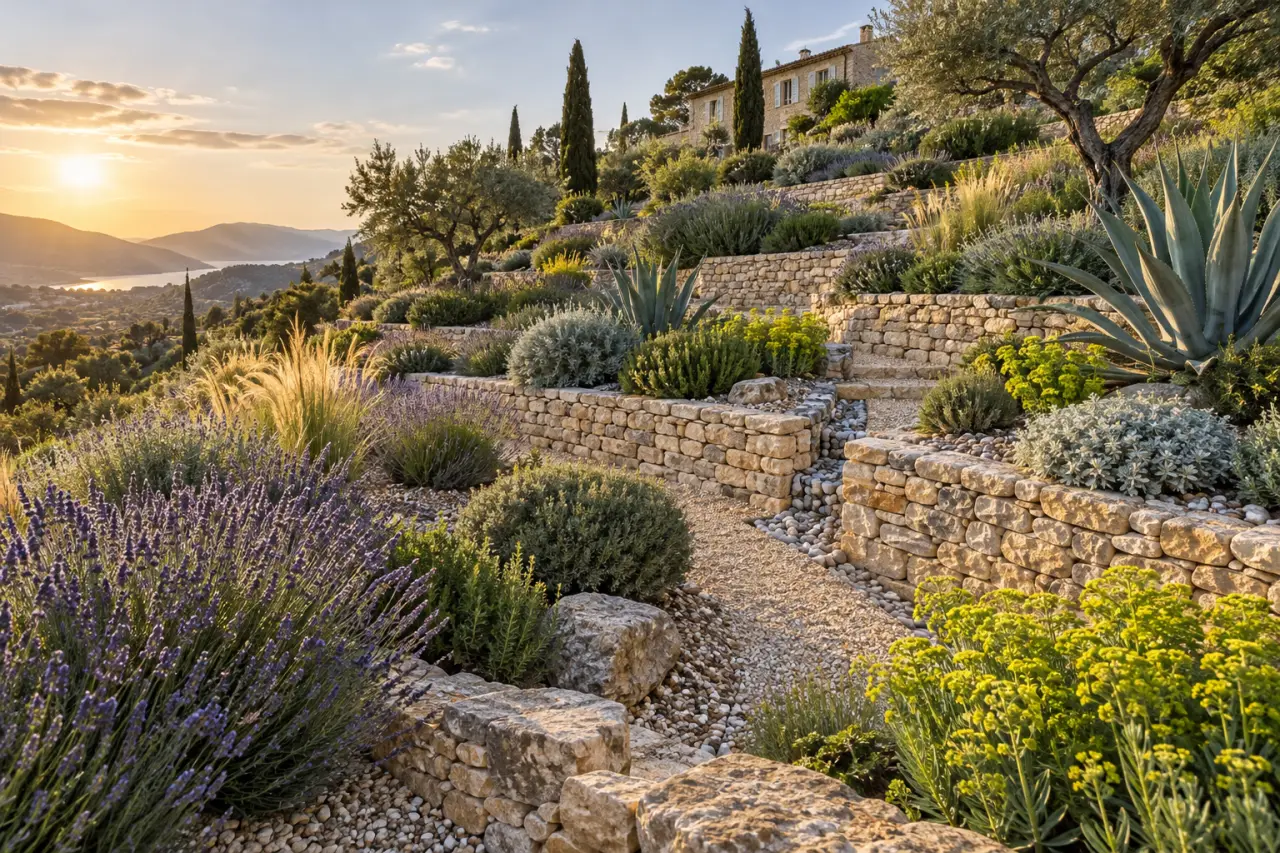 Jardin en restanques : drainage, pierre sèche et plantes adaptées font la différence