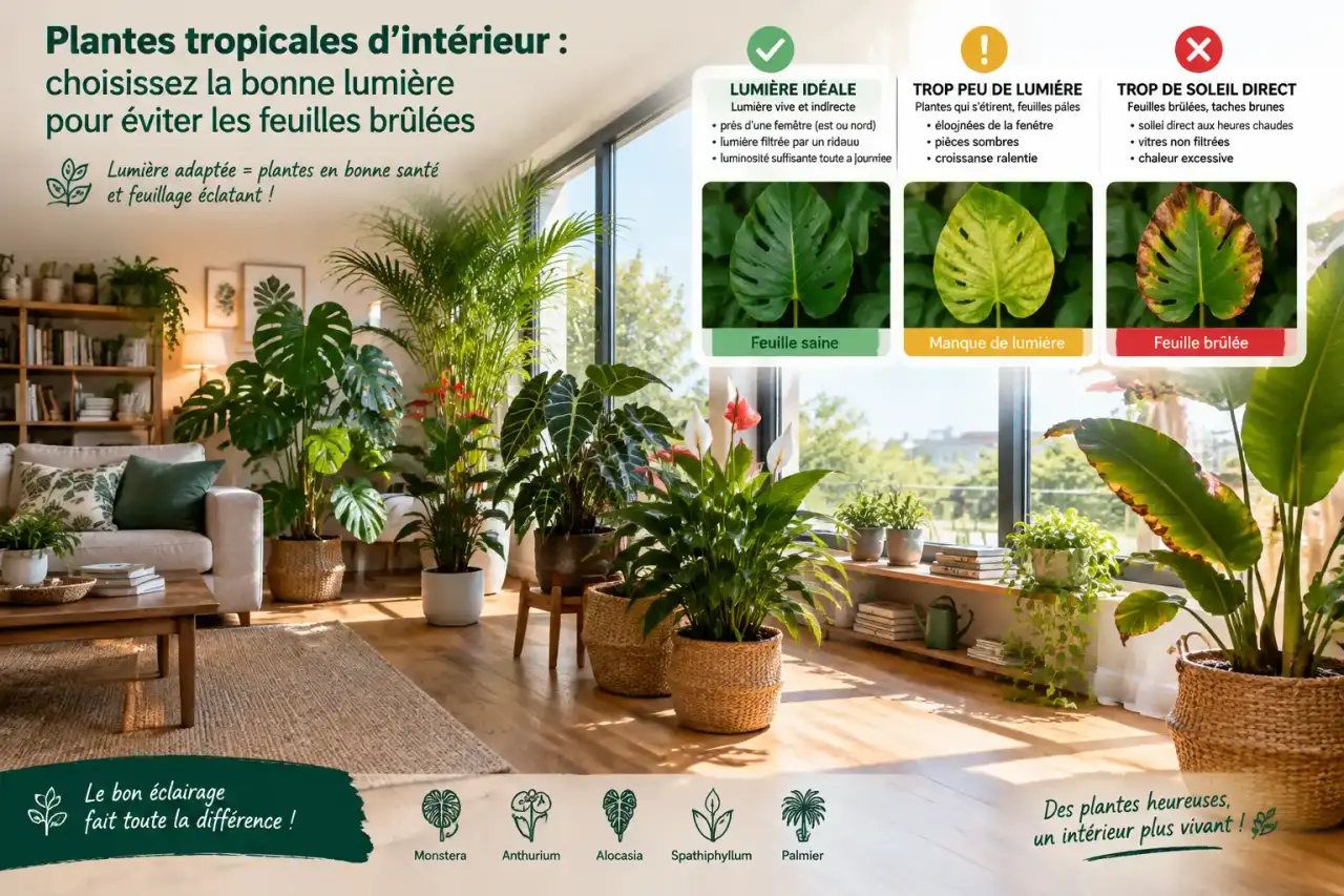 Plantes tropicales d’intérieur : choisissez la bonne lumière pour éviter les feuilles brûlées