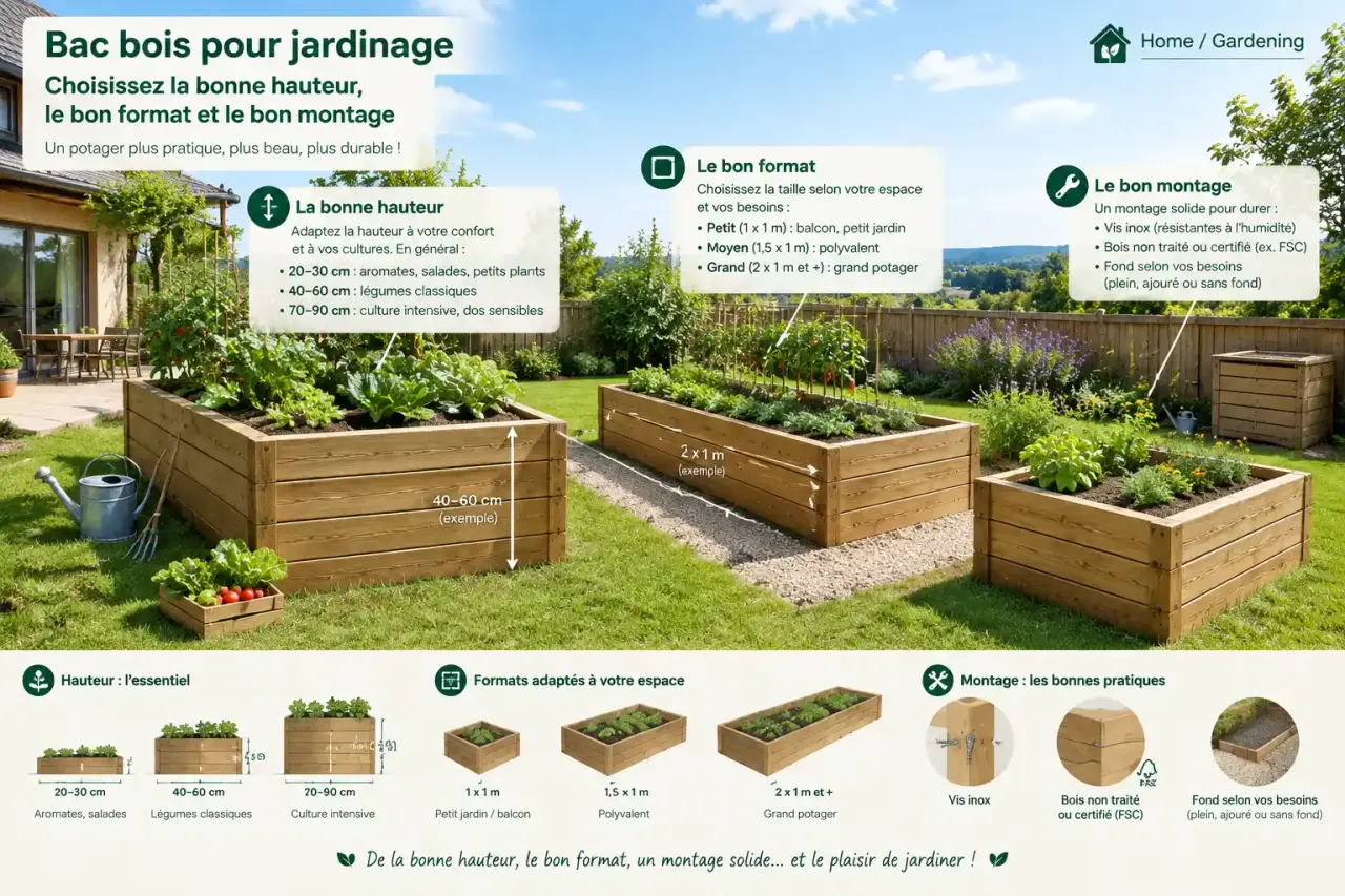 Bac bois pour jardinage : choisissez la bonne hauteur, le bon format et le bon montage